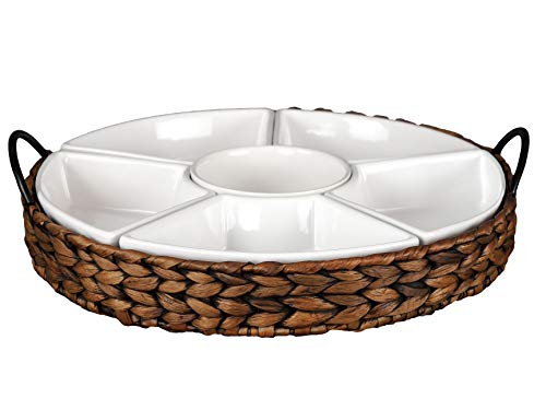 Serving Tray and Serving Dishes, RANDEFURN 7-Set Gold Platters for Parties,15.5 x 15.5 inches, Divided Serving Trays & Platters, Portable Handle,Gold - color: Gold