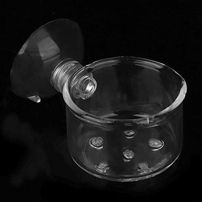 Shrimp Feeding Dish, Transparent Aquarium Feeding Dish with Strong Suction, No Mess Aquarium Glass Feeder for Feeding Shrimp, Fish and Reptiles in Tank, Glass Hole Cup