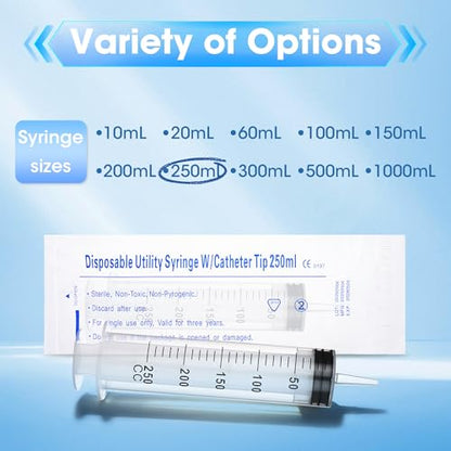 250ml Large Syringe for Thick Liquids, Individually Wrapped | Plastic Syringe Without Needle for Scientific Labs, Measuring Syringe for Craft & Mold Making - style: 250cc