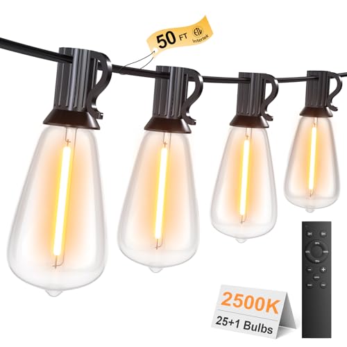 Outdoor String Lights 50FT 26 LED, Waterproof Dimmable Patio Lights - size: 50FT(27 Bulbs)