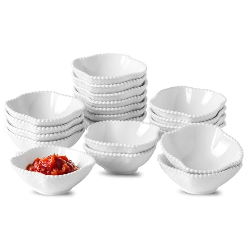 UIBFCWN 20 Pack Dipping Bowls, 2 oz Ceramic Soy Sauce Dish, White Dipping Sauce Bowls/Dishes, Condiment Server, Small Appetizer Pinch Bowls for Condiments, Sushi, Ketchup, BBQ - color: Pearl, size: 20 Pack