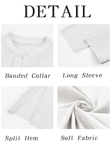 Runcati Mens Kaftan Thobe Button Down Henley Shirts Robe Long Sleeve Casual Cotton Pleated Muslim Gown Shirt - color: White, size: Large