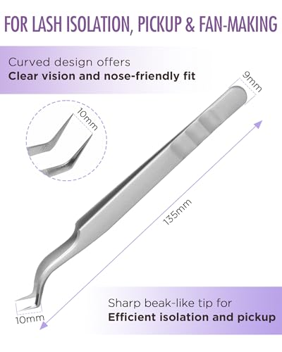 BEYELIAN Eyelash Extension Tweezers, Professional sticker tweezers | Non-slip, High Precision, Effortless Tip for Mega Fans, Stainless Steel ZJ12 - style: ZJ12