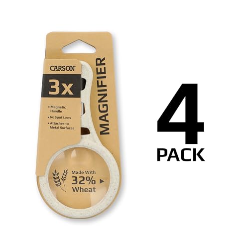 MagnetMag Wheat Magnifier, 3X Magnification with 6X Spot Lenses | Attaches to Metal Surfaces like Refrigerators - Organic 3x Handheld Magnifying Glass (DX-50EF)