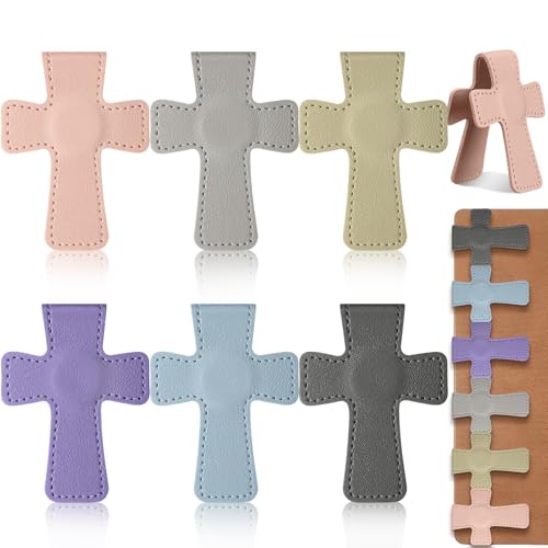 Relaxweex 6 Pcs Cross Leather Magnetic Bookmarks for Women Christian Bookmarks Page Markers Colorful Religious Cross Bookmark for Women Students Teachers Book Lovers Reading Supplies - color: Morandi