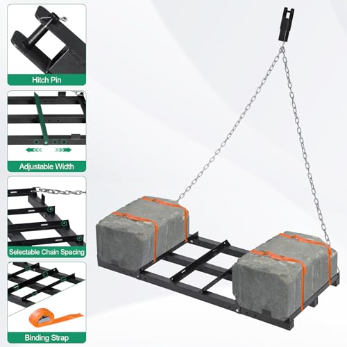 Drag Harrow Driveway Grader 4 FT with 4 FT Chain | Driveway Drag for Gravel, Tow Behind Lawn Rake for ATV, UTV, Tractor, Land Leveler for Gravel, Sand, Soil - size: 4 FT