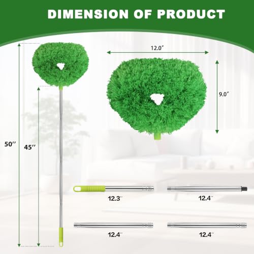Ceiling Fan Cleaner Duster Reusable Microfiber Ceiling Fan Blade Cleaner Removable Duster with Extension Pole Adjusts 13 to 49.7 Inch for Cleaning Walls Bookshelves Furniture Door Window Top (Green) - color: Green