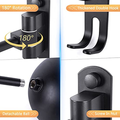 Kikerike Motorcycle Helmet Rack Wall Mount 180 Degree Rotation Metal Bike Helmet Holder Bicycle Helmet Display Stand with 2 Hooks for Motorcycle Bike Baseball Rugby Helmets - Black, 2 Pcs - color: Black(2PCS)