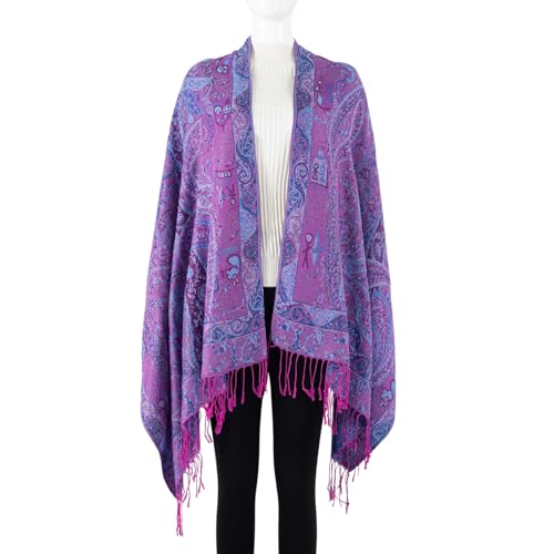 TUSHUSTY Pashmina Feel Shawls Wraps Rave Scarf for Women Soft Silky Reversible Men Scarves Hijab - color: Deep Purple Blue