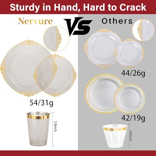 Nervure 175pcs Clear Black Plastic Plates - Gold Plastic Dinnerware Set for 25 Guests include 50 Disposable Plates,75 Gold Silverware,25 Cups,25 Napkins Perfect for Party&Independence Day - color: Black, style: 175Pcs(25Guests)