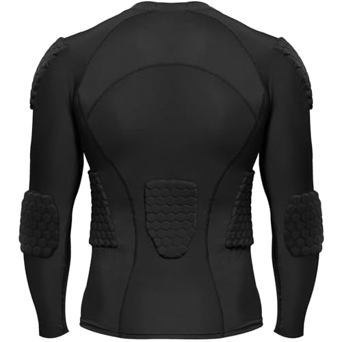 Zicac Men's Sports Shock Rash Guard Compression Padded Shirt Soccer Basketball Protective Gear Chest Rib Guards - color: Black Long Sleeve, size: XX-Large