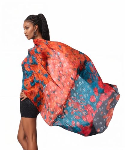 Extra Large Silk Scarf for Women 100% Mulberry Silk Shawl Wrap Oversized Jacquard Floral Scarves with Elegant Gift Box - color: The Midnight Garden Bloom