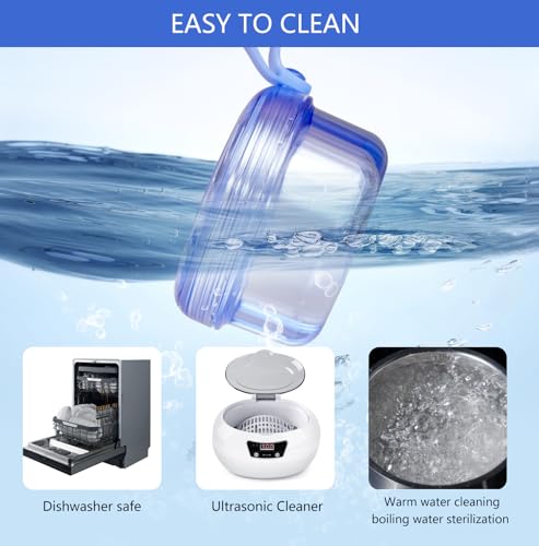 Leak Proof Portable Denture Cleaning Cup, Holder for Retainer & Night Guard, Transparent Blue, Travel Home Office - color: Transparent Blue