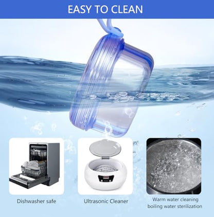 Leak Proof Portable Denture Cleaning Cup, Holder for Retainer & Night Guard, Transparent Blue, Travel Home Office - color: Transparent Blue