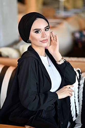 para life Dubai Turbans for Women, Breathable Instant Turban|Std Size Stretchable Cotton|Hijab Cap&Undercap - color: Black