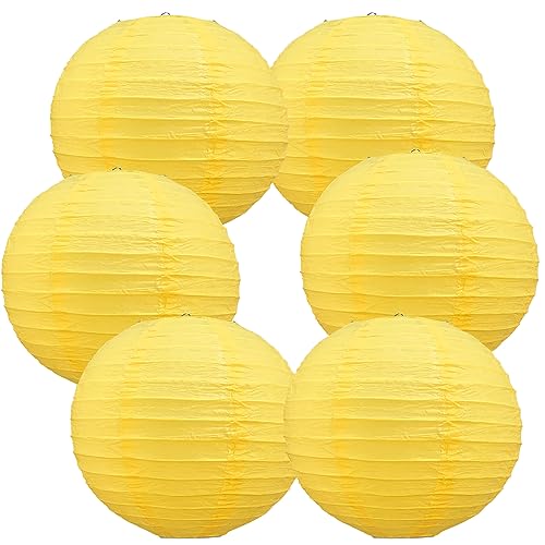 BEISHIDA 12 Inch Yellow Paper Lanterns 6Packs Hanging Round Chinese Lantern - color: Yellow, size: 12 Inch