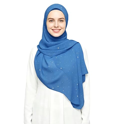 Lina & Lily Sparkle Shimmer Gold Glitter Women's Chiffon Hijab Head Scarf Shawl Wrap Lightweight - color: Indigo Blue