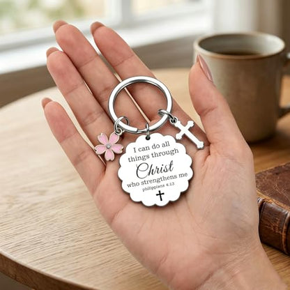 Christian Keychains for Women Faith Bible Verse Keychain, Inspirational Religious Gifts Cross Keychain Flower Charm