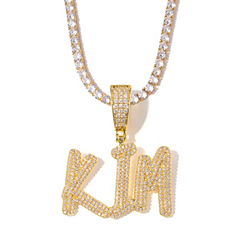 Lulu Mel Iced Out Personalized Cursive Name Necklace For Trendy Women, Custom Handmade Nameplate Pendant With Cuban Link Chain, White Gold Plated Hip Hop CZ Diamond Jewelry Gifts - color: Gold