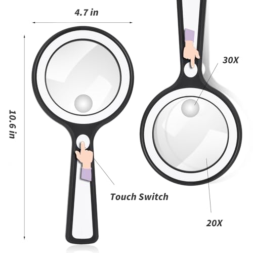 20X 30X Coin Magnifier, USB Rechargeable Lighted Magnifying Glass with Light Handheld for Currency Seniors Reading Crafts Jewelry Hobbies - style: 20X 30X-3.4in