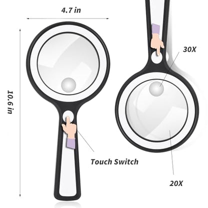 20X 30X Coin Magnifier, USB Rechargeable Lighted Magnifying Glass with Light Handheld for Currency Seniors Reading Crafts Jewelry Hobbies - style: 20X 30X-3.4in