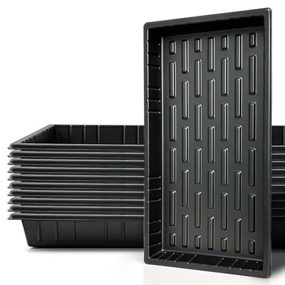 RooTrimmer Growing Trays, 1020 Plant Nursery Trays Heavy Duty Seed Starter Flat Seedling Tray for 72/128 Cell Plug Tray Transplant Growing Microgreens (21"×11", 10 Pack, 1.6" Deep, Without Holes) - size: TD538-10P-Black