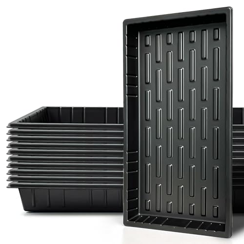 RooTrimmer Growing Trays, 1020 Plant Nursery Trays Heavy Duty Seed Starter Flat Seedling Tray for 72/128 Cell Plug Tray Transplant Growing Microgreens (21"×11", 10 Pack, 1.6" Deep, Without Holes) - size: TD538-10P-Black