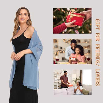 Shawls and Wraps for Evening Dresses Sheer Chiffon Women Elegant Soft Silky Wraps Wedding Bridal Scarf - color: Dusty Blue, size: 79*18‘’