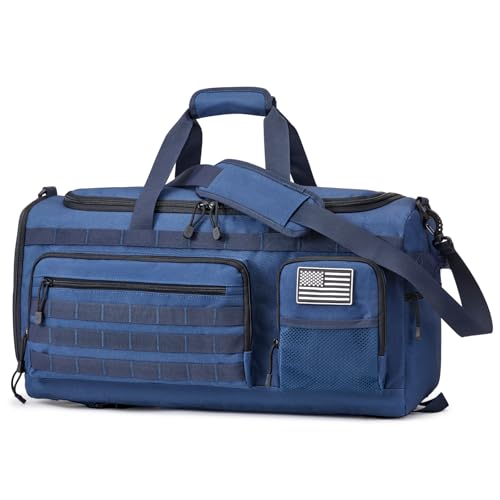 G4Free 3-in-1 Duffle Bag Travel Gym Sports, Large Tactical Duffel Backpack | 50L/65L with Shoes Compartment and Wet Pocket, Military Workout Bag for Men and Women, Blue - color: Navy