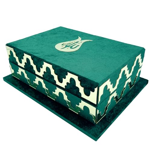 Modefa Holy Quran Keepsake Koran Book Holder Case Muslim Lalegul Gift Set (Green) - color: Green
