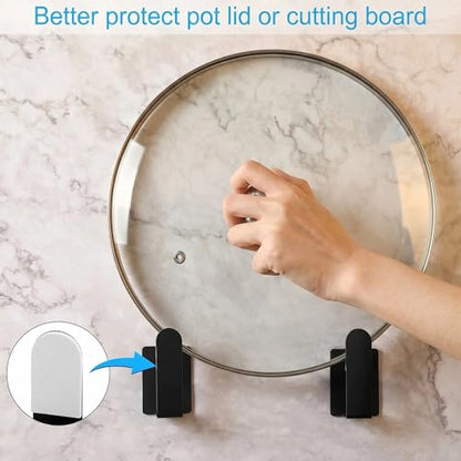 Pot Lid Holder Stainless Steel Wall Mounted 3M Self Adhesive, Also for Bathroom Scale Holder & Cutting Board, Pan Cover Racks Freely Adjustable Length (Set of 4, Black) - color: Black
