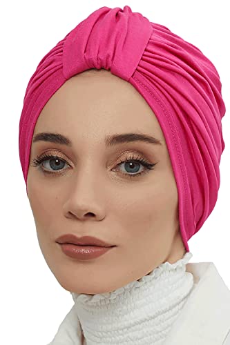 Aisha's Design Instant Turban Plain Cotton Scarf Head Wrap Lightweight Hat Bonnet Cap for Women - color: Fuchsia
