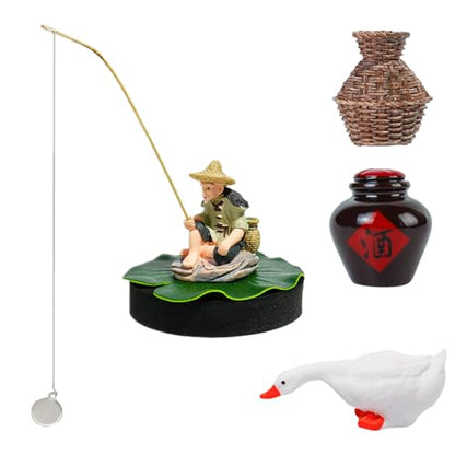 1 Set Floating Aquarium Decor Exquisite Resin Floating Fish Tank Decor with Fisherman, Fishing Rod, Mini Wine Jar, Mini Fish Basket, Duck, for Aquarium Decoration Accessories