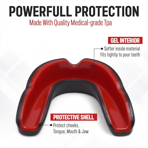 Basic Sports Mouthguard for Boxing, MMA & Football | Boil-and-bite fit with ventilated case - color: Black
