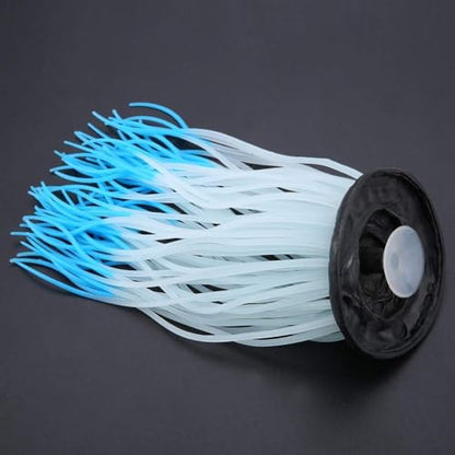 Lifelike Silicone Sea Anemone Aquarium Decor, Glowing Artificial Ornament with Suction Cup for Fish Tank, Blue