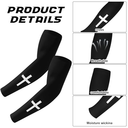 Shyyween 4 Pairs Faith Cross Arm Sleeve for Baseball Football - color: White, Black