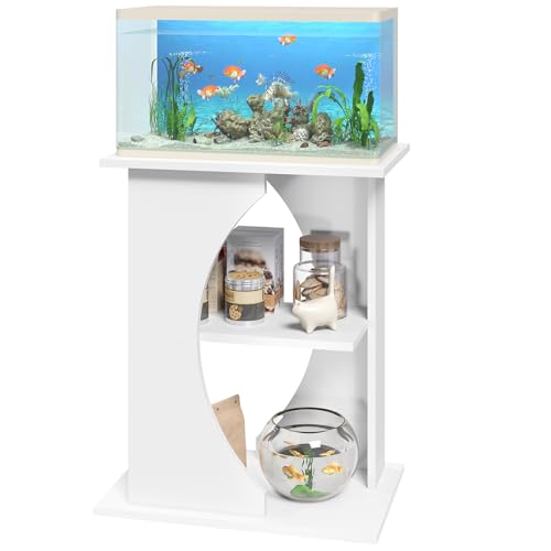 MAHANCRIS 10 Gallon Fish Tank Stand, Wooden Aquarium Stand with 3-Tier Storage Shelves, Heavy Duty Turtle Reptile Terrarium Tank Stand for Home Office, 23.6" L x 11.8" W x 29.9" H, White FTWT7601 - color: White