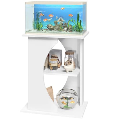 MAHANCRIS 10 Gallon Fish Tank Stand, Wooden Aquarium Stand with 3-Tier Storage Shelves, Heavy Duty Turtle Reptile Terrarium Tank Stand for Home Office, 23.6" L x 11.8" W x 29.9" H, White FTWT7601 - color: White