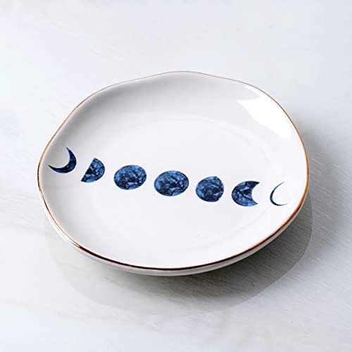 Ceramic Moon Jewelry Dish Tray Ring Holder, Small Decorative Trinket Dish for Rings Earrings Necklaces, Present for Wife and Mom, 4.5 Inch