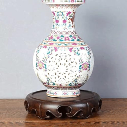 LUNIZ Vase Bonsai Solid Wood Round Solid Base Vase Fish Tank Crafts Buddha Statue Ceramic Incense Burner Solid Wood Bottom Pad Display Stand Base