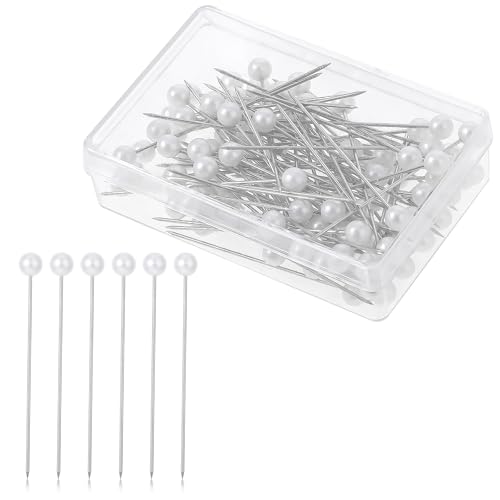 100 Pcs Pearl Pins for Bouquets Sewing Pins for Fabric White Straight Head Pins Map Pins Fixed Sewing Marker Needle for Crafting Maker Jewelry DIY Craft Sewing Wedding Flower Decorations (White)