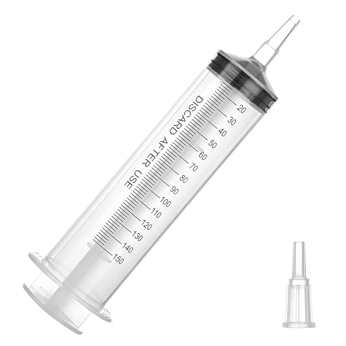 150ml Large Syringe for Thick Liquids, Individually Wrapped | Plastic Syringe Without Needle for Scientific Labs, Industrial Fluid Transfer & Lubricant Dispensing - style: 150cc