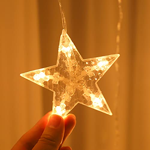 LED Ramadan Star Moon Light,Curtain String Light,115 LED Hanging Window Lights, USB Powered,8 Lighting Modes,Memory,6 Hours Timer,Decoration for Home Living Room Bedroom Balcony Christmas Wedding