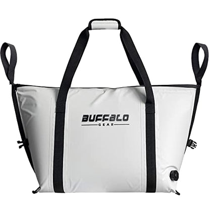 Buffalo Gear Insulated Fish Cooler - 27.5QT 58QT Waterproof Flat Bottom Bag, Leakproof and Fishing Kill Bag - color: White-45QT