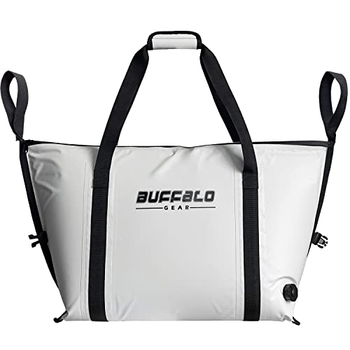 Buffalo Gear Insulated Fish Cooler - 27.5QT 58QT Waterproof Flat Bottom Bag, Leakproof and Fishing Kill Bag - color: White-45QT