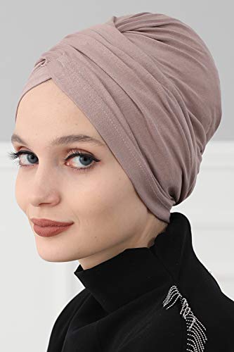 Aisha's Design Instant Turban 플레인 면 스카프 헤드 랩 경량 모자 보닛 캡 여성용 - color: 카푸치노.