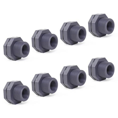 ChillWaves PVC Bulkhead Fitting 3/4" Double Thread Connector Adapter for Water Tank, Aquariums, Rain barrels(8-PACK) - size: 3/4 INCH, style: Bulkhead Fitting