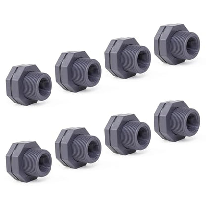 ChillWaves PVC Bulkhead Fitting 1" Double Thread Connector Adapter for Water Tank, Aquariums, Rain barrels(8-PACK) - size: 1 Inch, style: Bulkhead Fitting