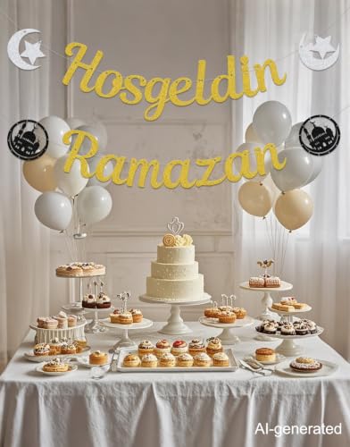 Hosgeldin Ramazan Banner - Ramadan Mubarak Banner - Ramadan Party Decorations Gold - size: Hosgeldin Ramazan