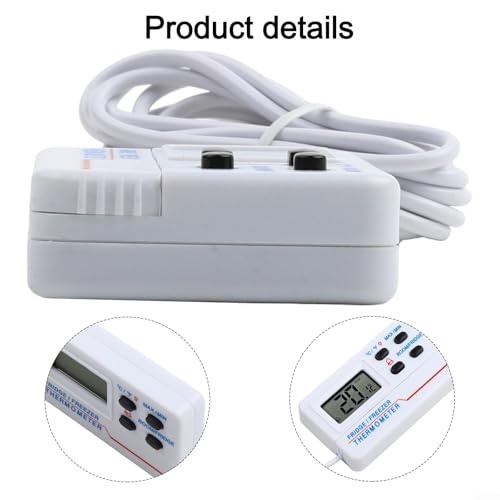 Digital Refrigerator Thermometer -50°C to 70°C with Large LCD Display, High Low Temperature Alarm for Cold Storage Aquarium Box Monitoring, White